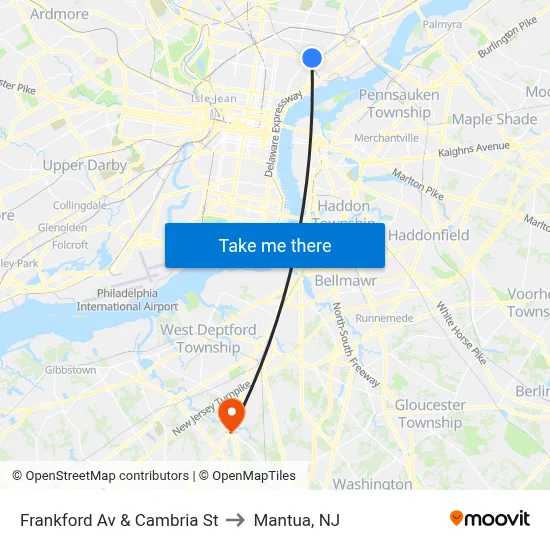 Frankford Av & Cambria St to Mantua, NJ map