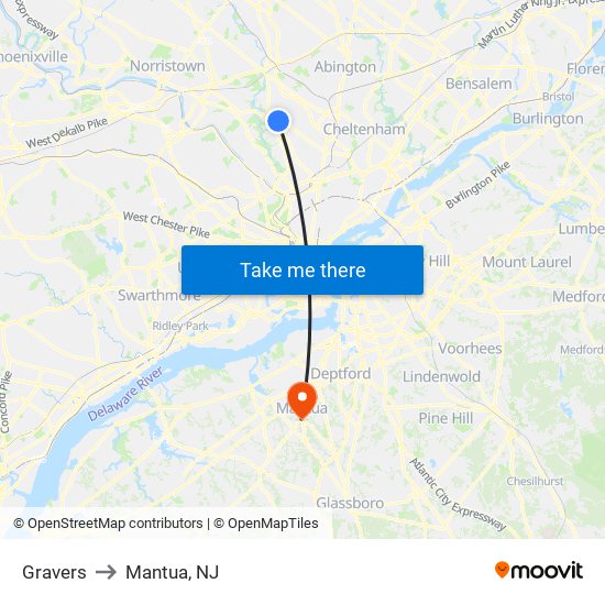 Gravers to Mantua, NJ map