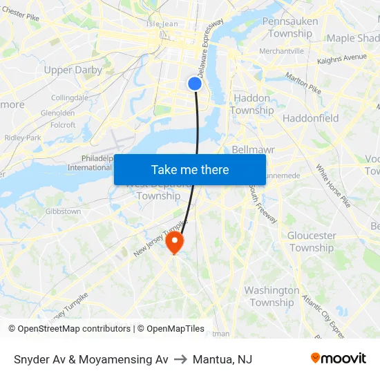 Snyder Av & Moyamensing Av to Mantua, NJ map