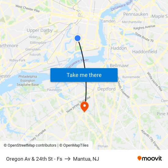 Oregon Av & 24th St - Fs to Mantua, NJ map