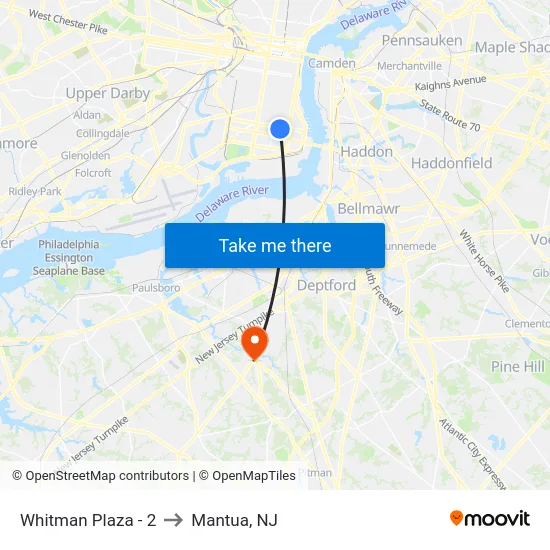 Whitman Plaza - 2 to Mantua, NJ map