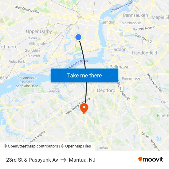 23rd St & Passyunk Av to Mantua, NJ map