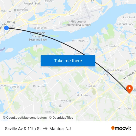 Saville Av & 11th St to Mantua, NJ map