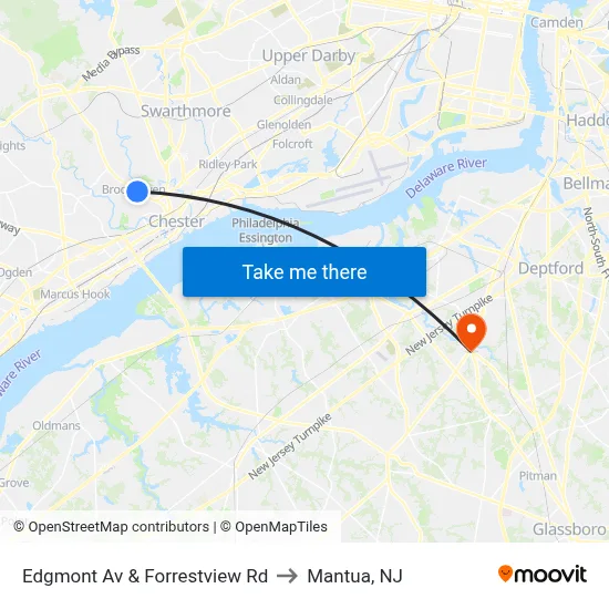 Edgmont Av & Forrestview Rd to Mantua, NJ map