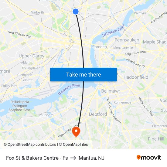 Fox St & Bakers Centre - Fs to Mantua, NJ map