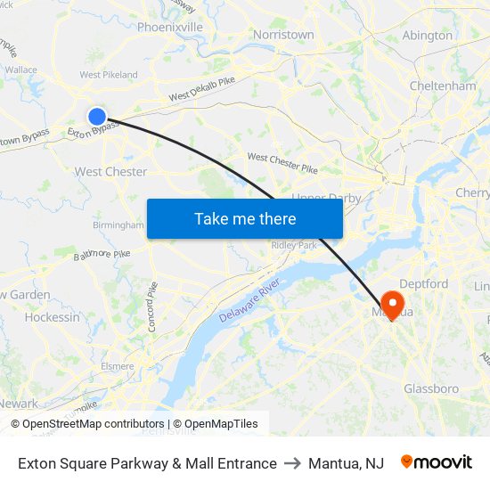 Exton Square Parkway & Mall Entrance to Mantua, NJ map