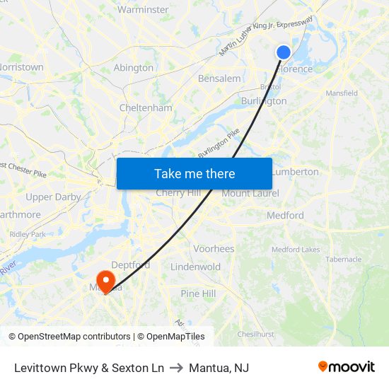 Levittown Pkwy & Sexton Ln to Mantua, NJ map