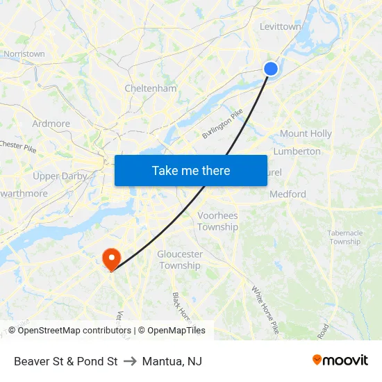 Beaver St & Pond St to Mantua, NJ map