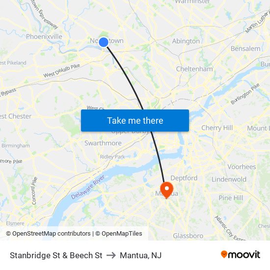 Stanbridge St & Beech St to Mantua, NJ map