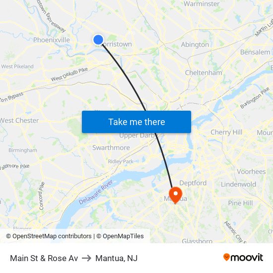 Main St & Rose Av to Mantua, NJ map