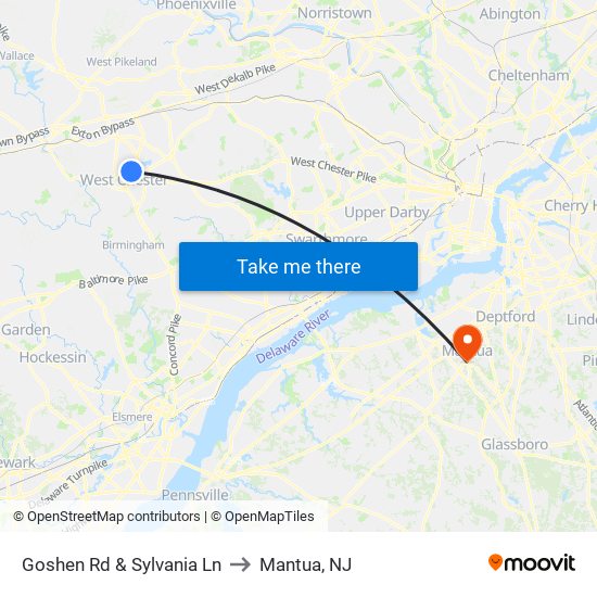 Goshen Rd & Sylvania Ln to Mantua, NJ map