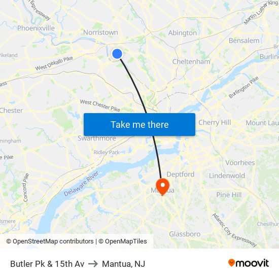 Butler Pk & 15th Av to Mantua, NJ map