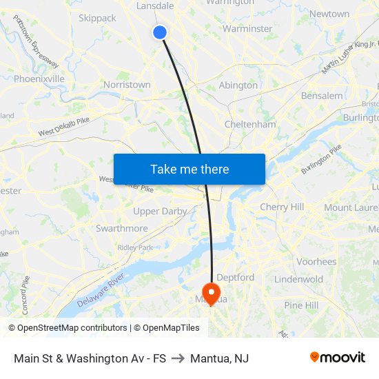 Main St & Washington Av - FS to Mantua, NJ map