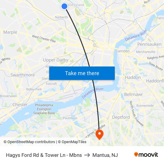 Hagys Ford Rd & Tower Ln - Mbns to Mantua, NJ map