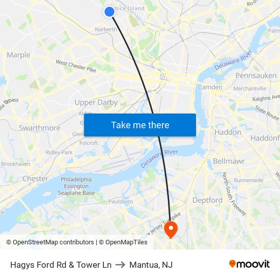 Hagys Ford Rd & Tower Ln to Mantua, NJ map