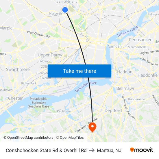 Conshohocken State Rd & Overhill Rd to Mantua, NJ map