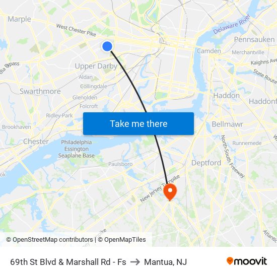 69th St Blvd & Marshall Rd - Fs to Mantua, NJ map