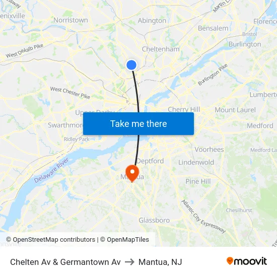 Chelten Av & Germantown Av to Mantua, NJ map
