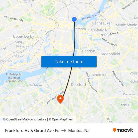 Frankford Av & Girard Av - Fs to Mantua, NJ map