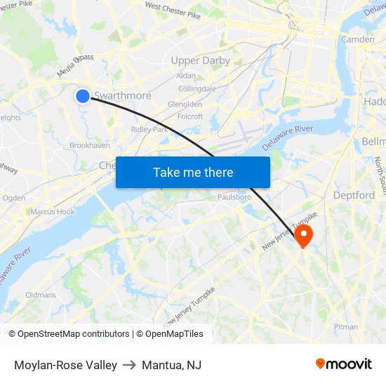 Moylan-Rose Valley to Mantua, NJ map