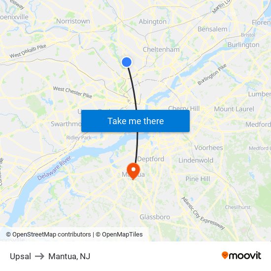 Upsal to Mantua, NJ map