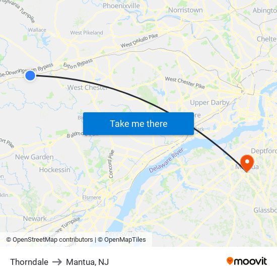 Thorndale to Mantua, NJ map
