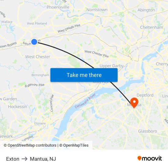 Exton to Mantua, NJ map