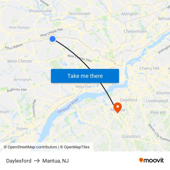 Daylesford to Mantua, NJ map