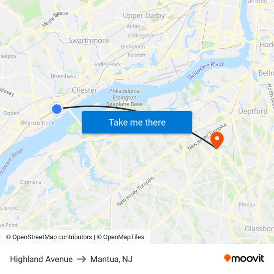 Highland Avenue to Mantua, NJ map