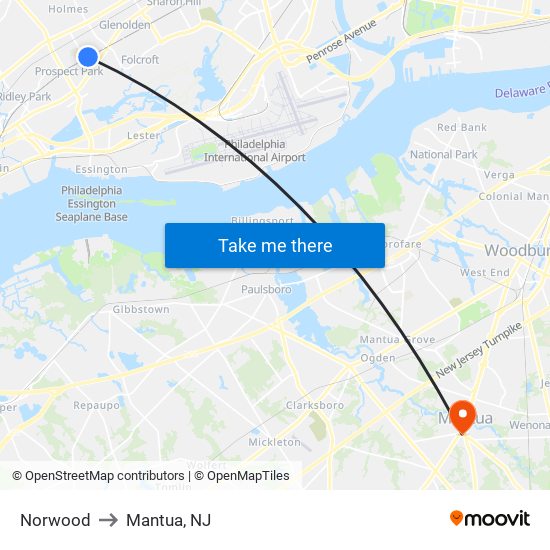 Norwood to Mantua, NJ map