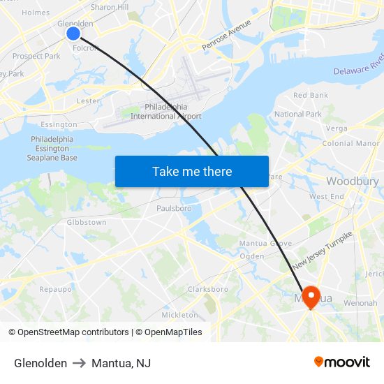 Glenolden to Mantua, NJ map