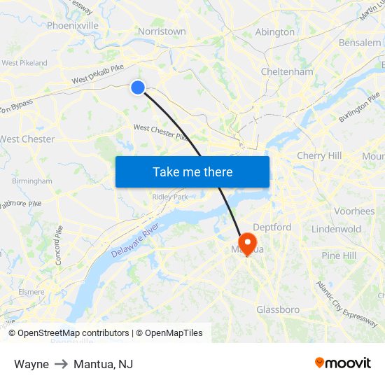 Wayne to Mantua, NJ map