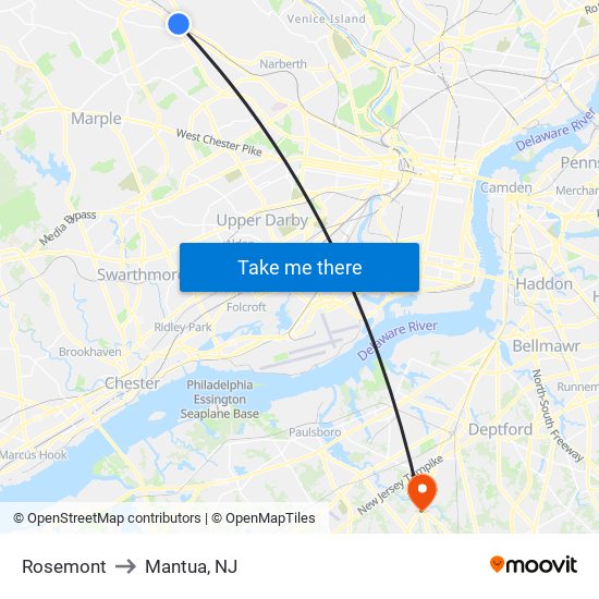 Rosemont to Mantua, NJ map