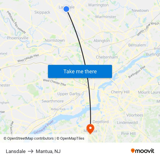 Lansdale to Mantua, NJ map