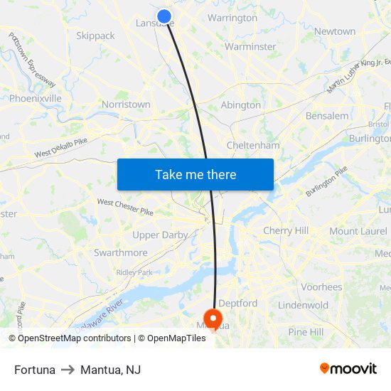 Fortuna to Mantua, NJ map