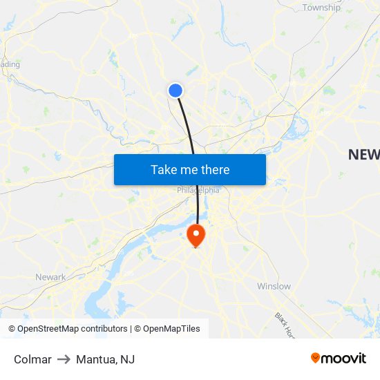 Colmar to Mantua, NJ map