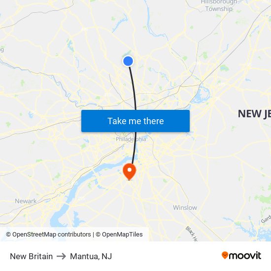 New Britain to Mantua, NJ map