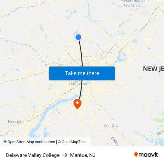 Delaware Valley College to Mantua, NJ map