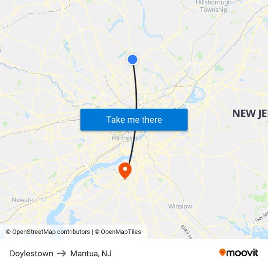 Doylestown to Mantua, NJ map