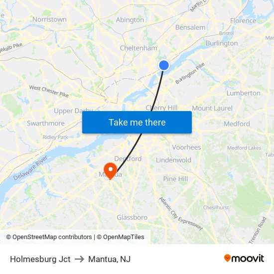 Holmesburg Jct to Mantua, NJ map