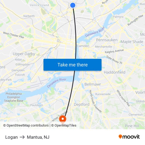 Logan to Mantua, NJ map