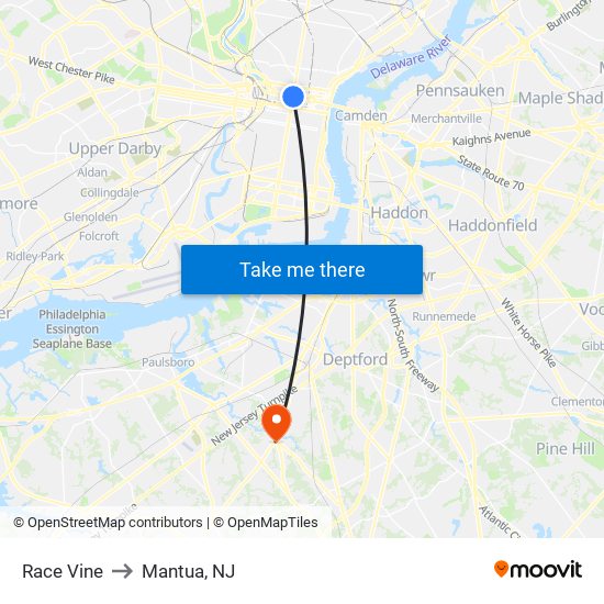 Race Vine to Mantua, NJ map