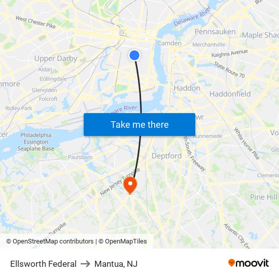 Ellsworth Federal to Mantua, NJ map