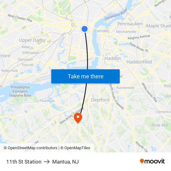 11th St Station to Mantua, NJ map