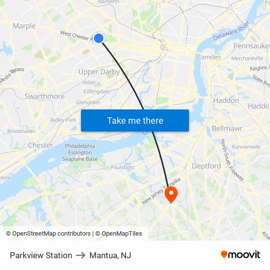 Parkview Station to Mantua, NJ map