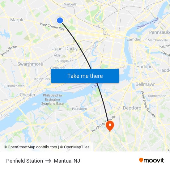 Penfield Station to Mantua, NJ map