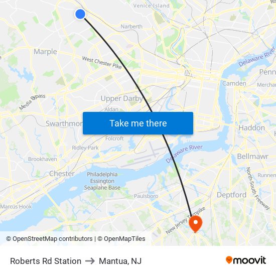 Roberts Rd Station to Mantua, NJ map