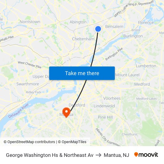 George Washington Hs & Northeast Av to Mantua, NJ map