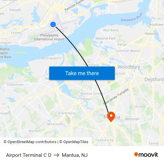 Airport Terminal C D to Mantua, NJ map