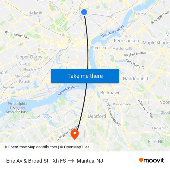 Erie Av & Broad St - Xh FS to Mantua, NJ map